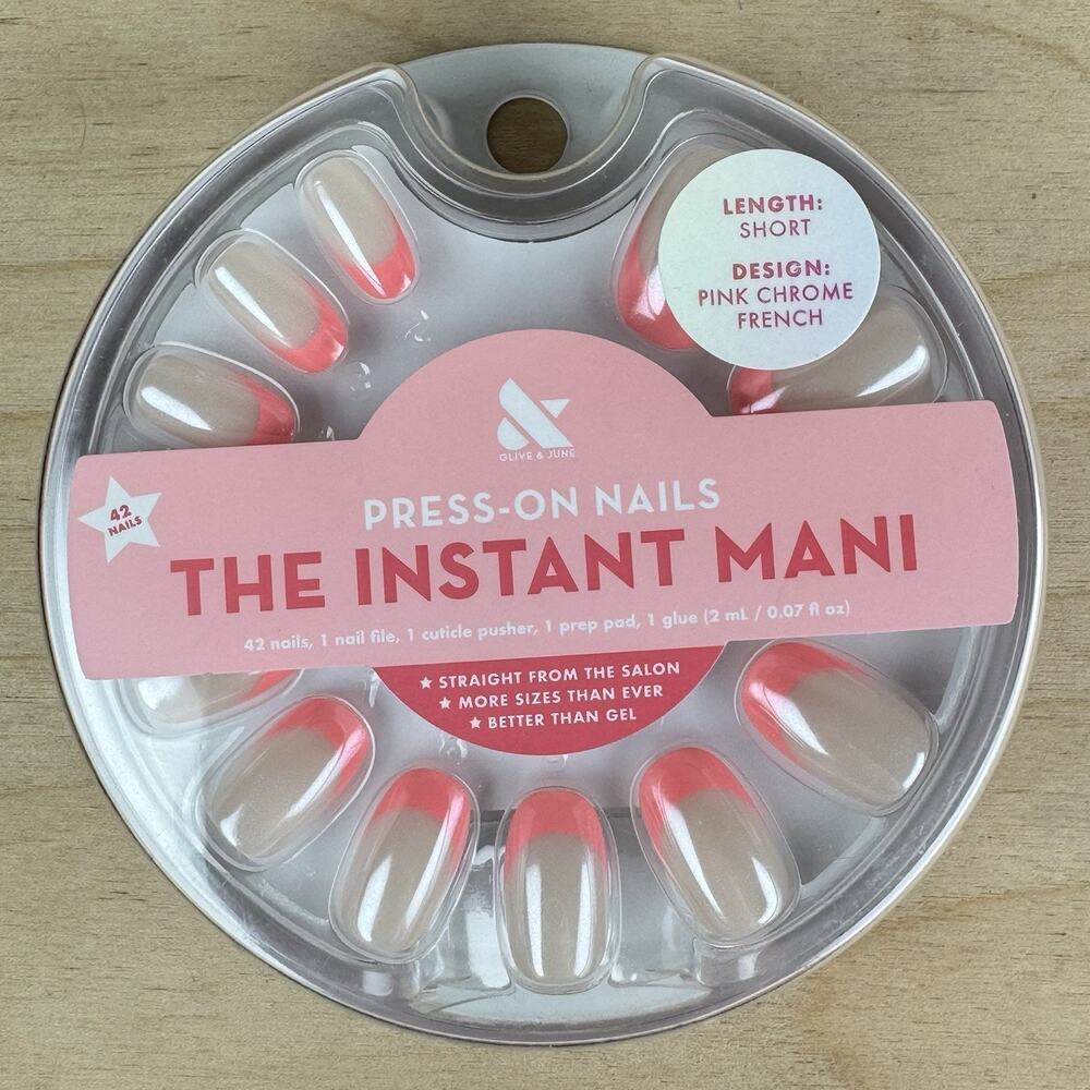 Olive & June The Instant Mani SHORT Pink Chrome French Press On Nails Set